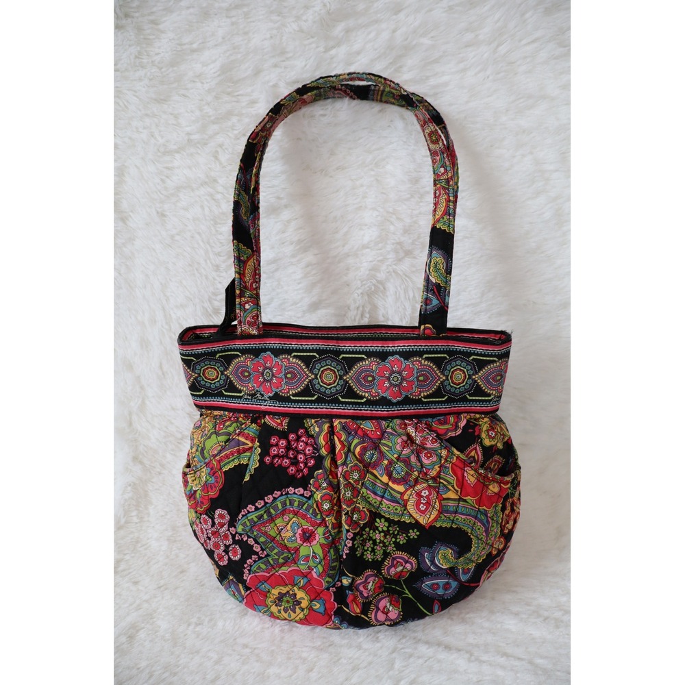 Vera Bradley Quilted Symphony in Hue Cotton Shoulder Bag Tote Multicolor Zip Top